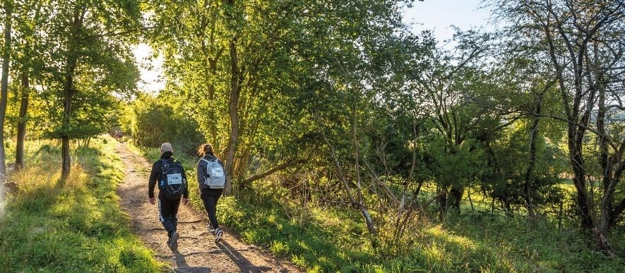 Two walkers in the North Downs