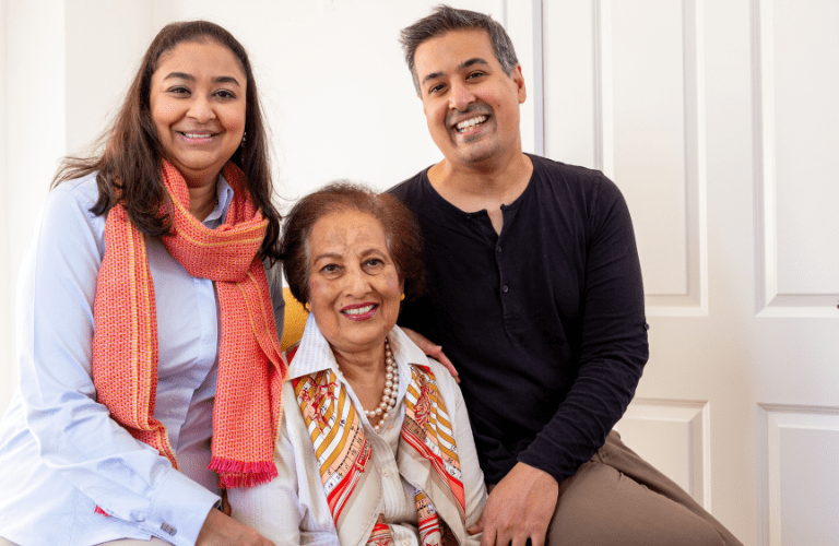 Siblings, Aqib and Shahbanu with their mother