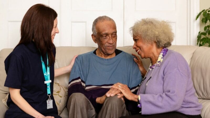 Dementia UK Admiral Nurse Hannah Gardner supports an elderly couple in their home