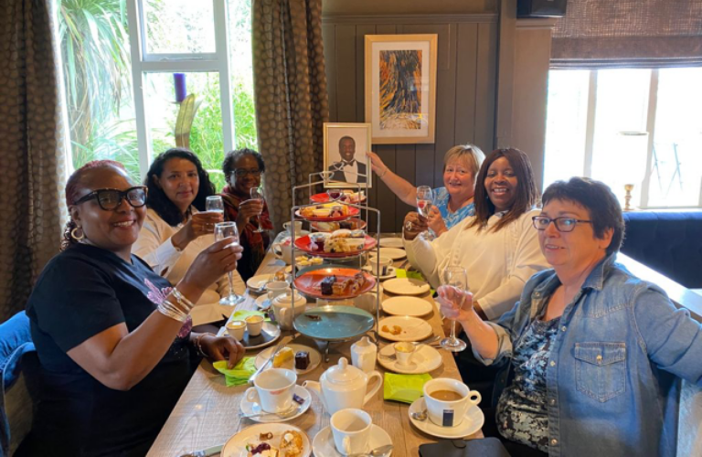 Diana and Eugene, with family and friends