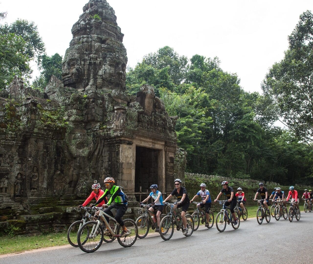 A group of cyclists participating in the Ho Chi Minh to Angkor Wat Cycle route