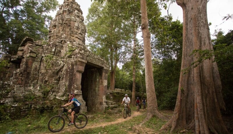 A group of cyclists participating in the Ho Chi Minh to Angkor Wat Cycle route