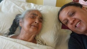 Harj and her mum in hospital