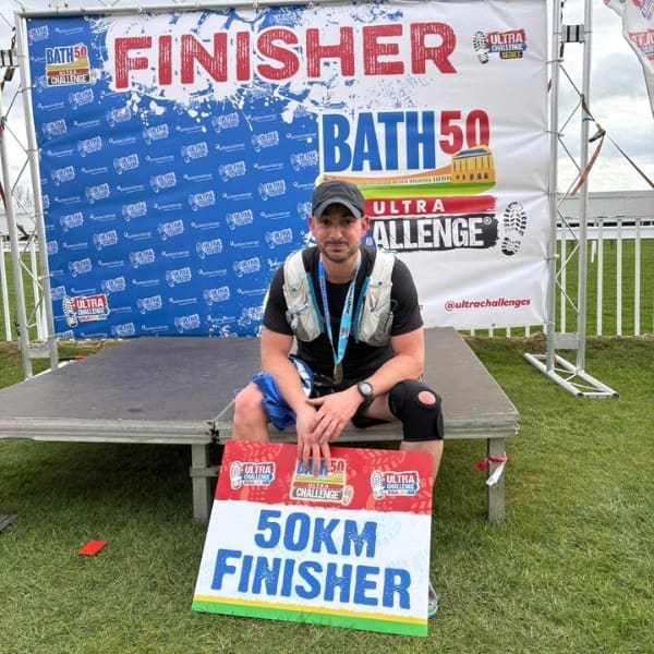 Dementia UK supporter Jamie, after completing the Bath 50 Ultra challenge