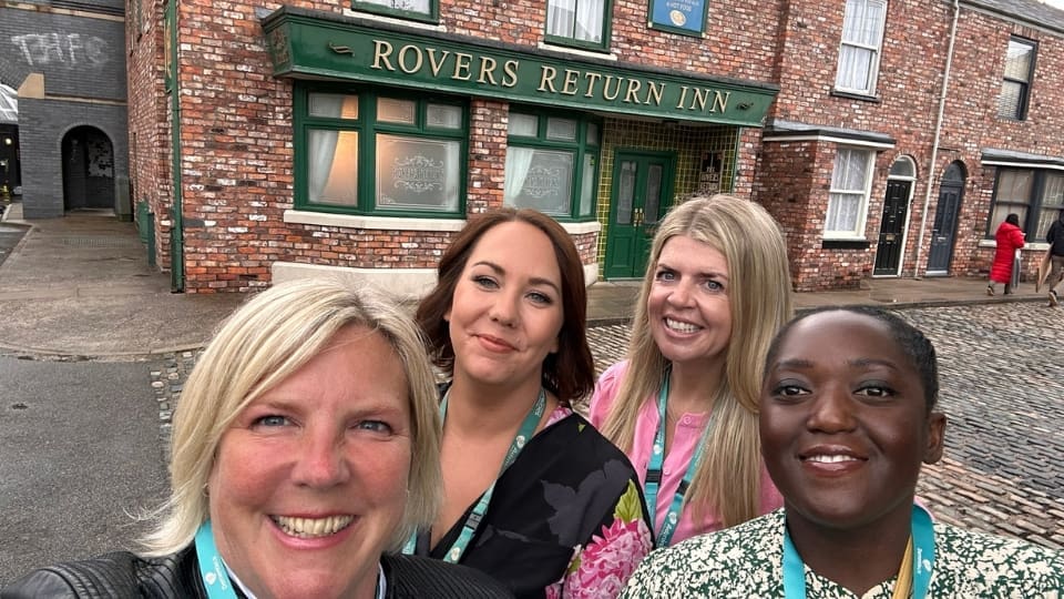 Dementia UK staff, including Admiral Nurse Sophie on the set of Coronation Street