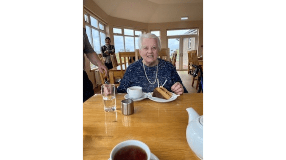 Kerry's mum eating a cake