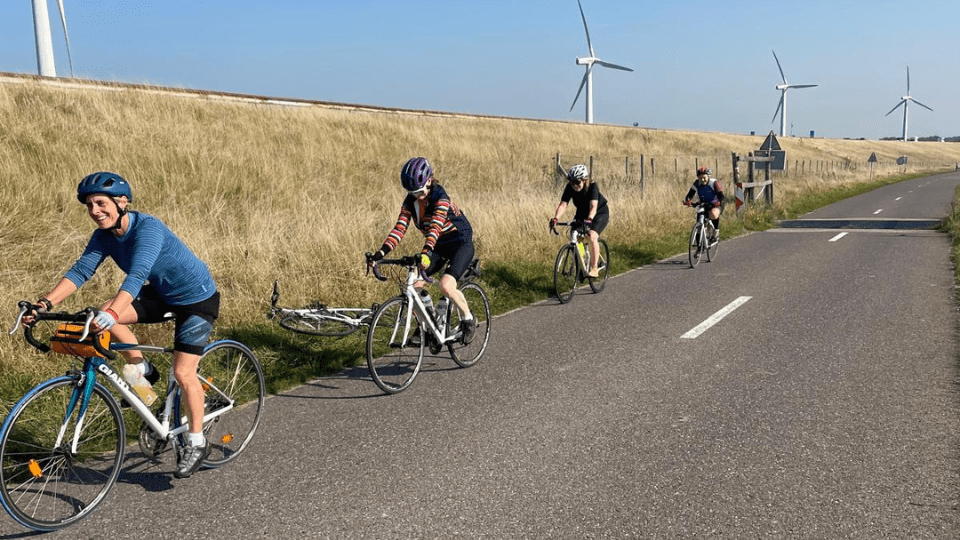 Cyclists cycling through Amsterdam