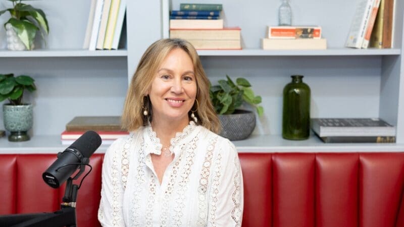 Marianne Jones in the recording studio for Dementia UK's podcast