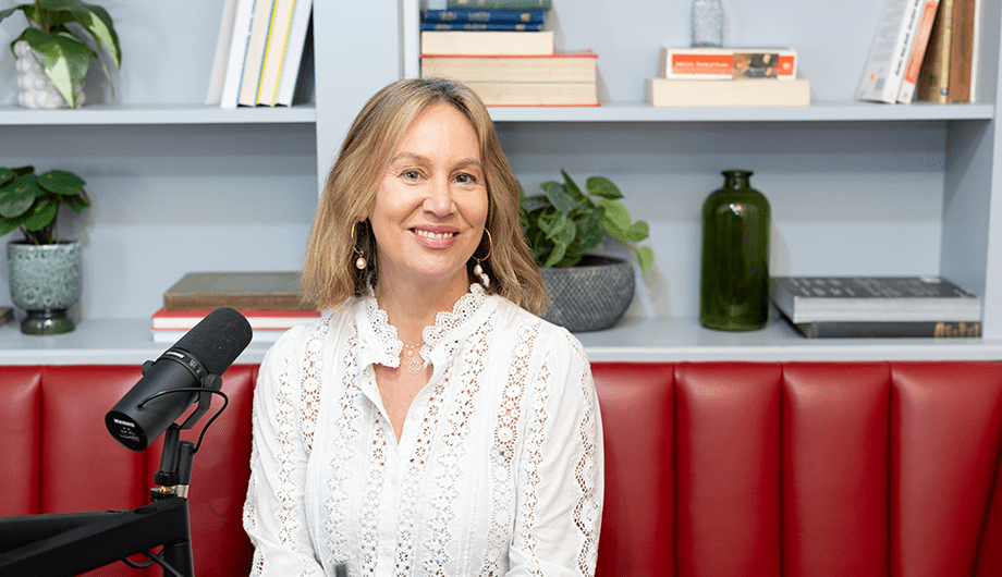 Marianne Jones in the recording studio for Dementia UK's podcast