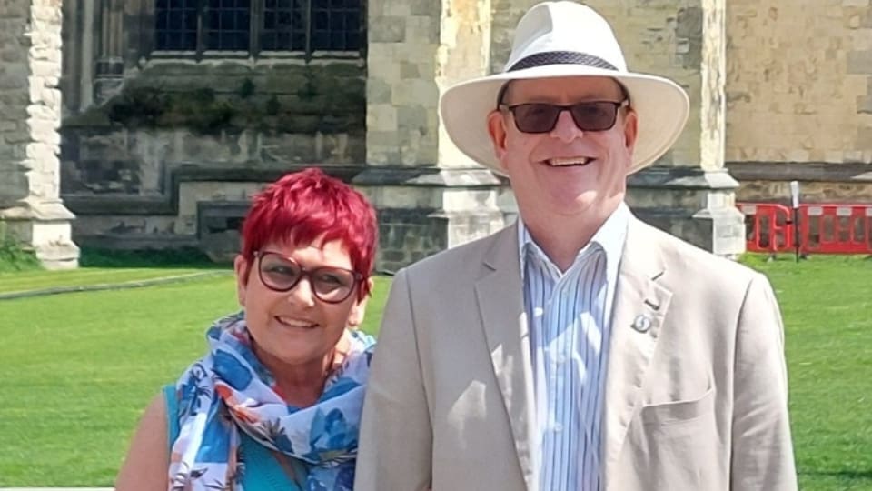 Phil Angrave in front of the catherdral