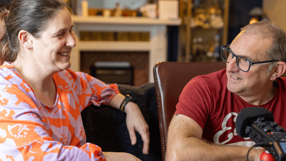 Christine (left) and Andy (right) talking to Dementia UK podcast