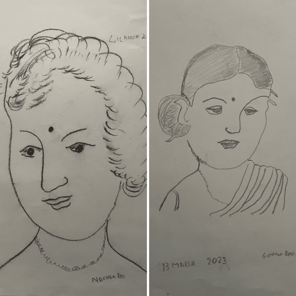 Gopala's drawings using charcoal of his wife