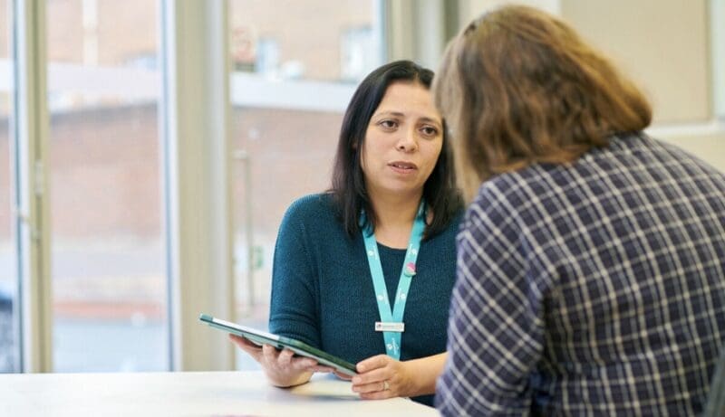dementia specialist admiral nurse angela providing advice