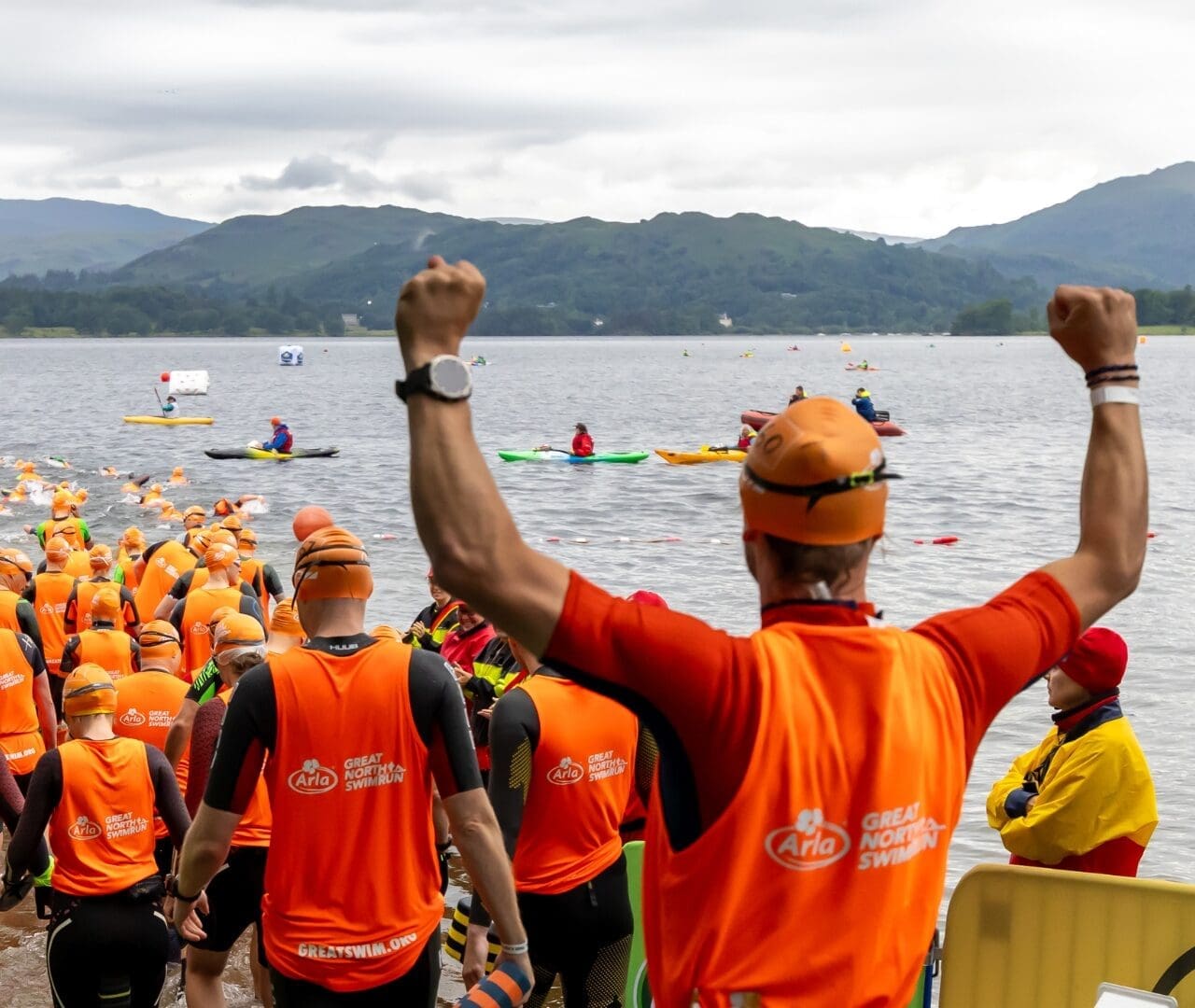 supporters getting ready to take on the great north swim