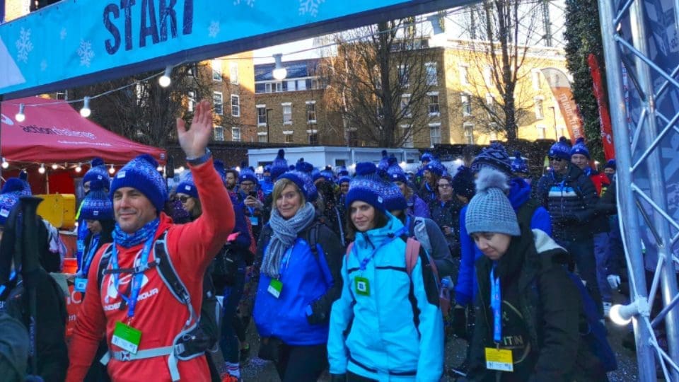 Group of people at the start line on the winter walk