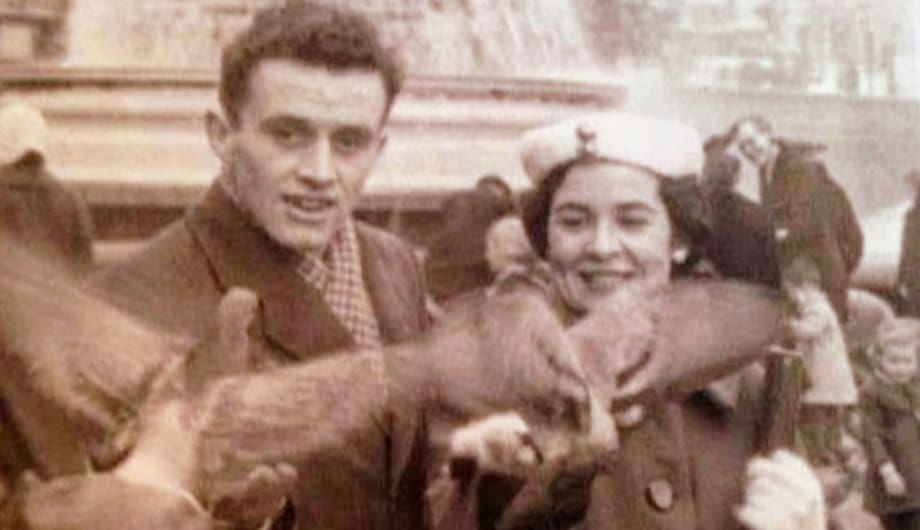 old sepia photo of claire's mum and dad on their honeymoon