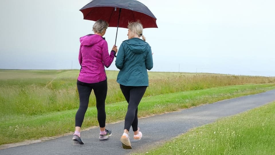 two women walking