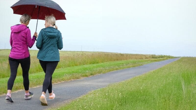 two women walking